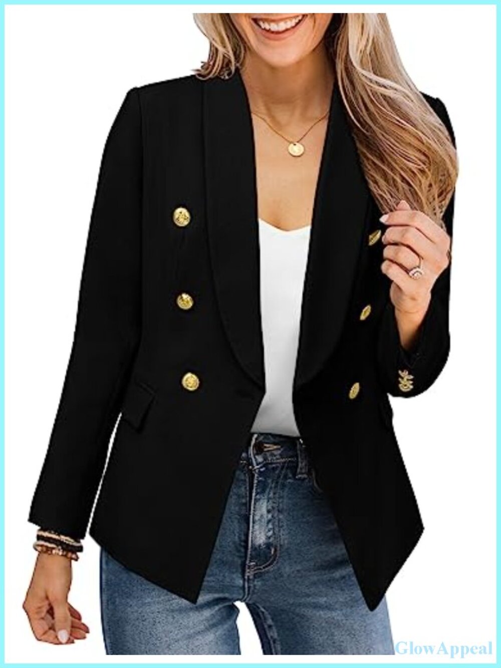 Womens Casual Blazer Notch Lapel Gold Button Long Sleeve Office Suit Jacket